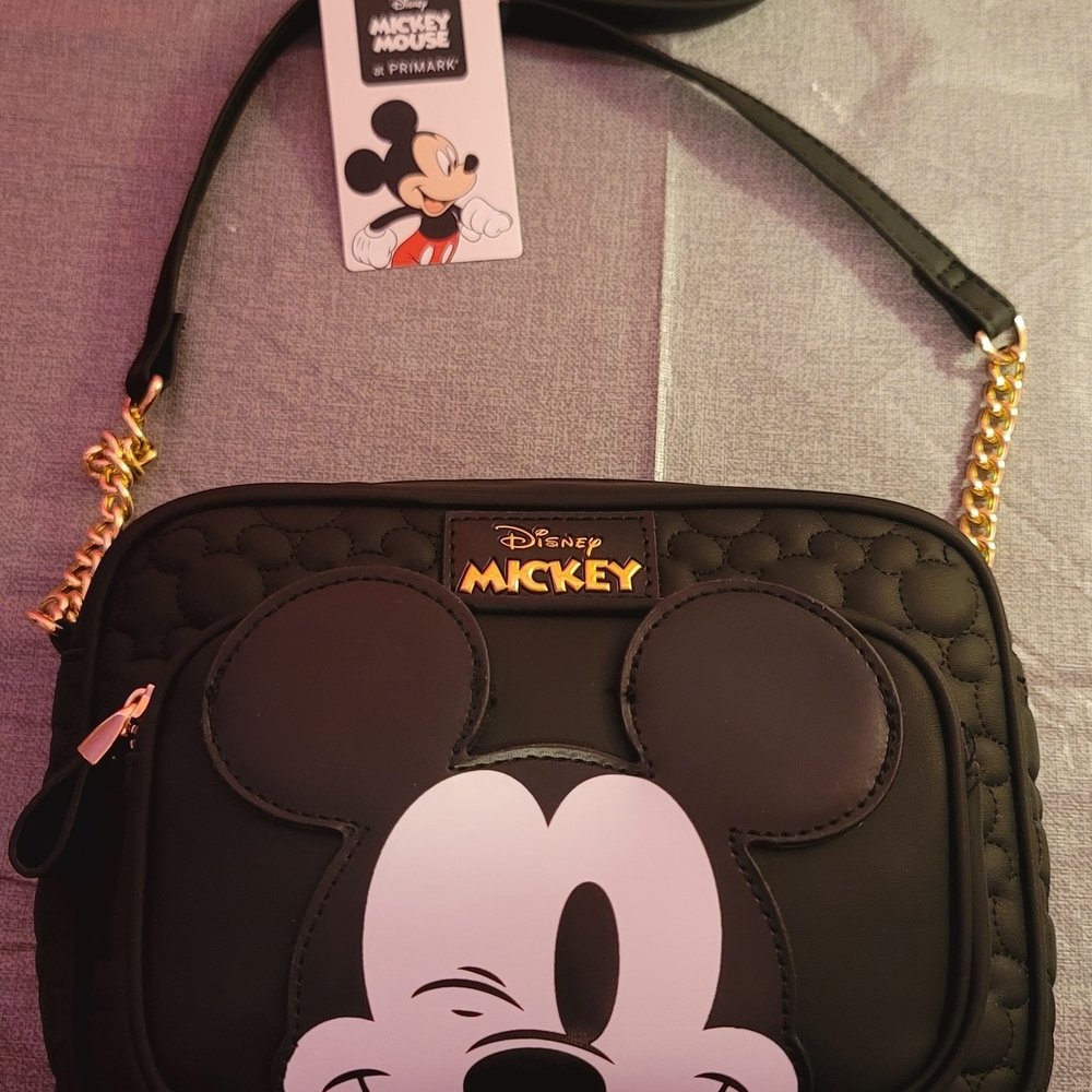 Disney Black Mickey Quilted Crossbody Bag with Gold Accents
